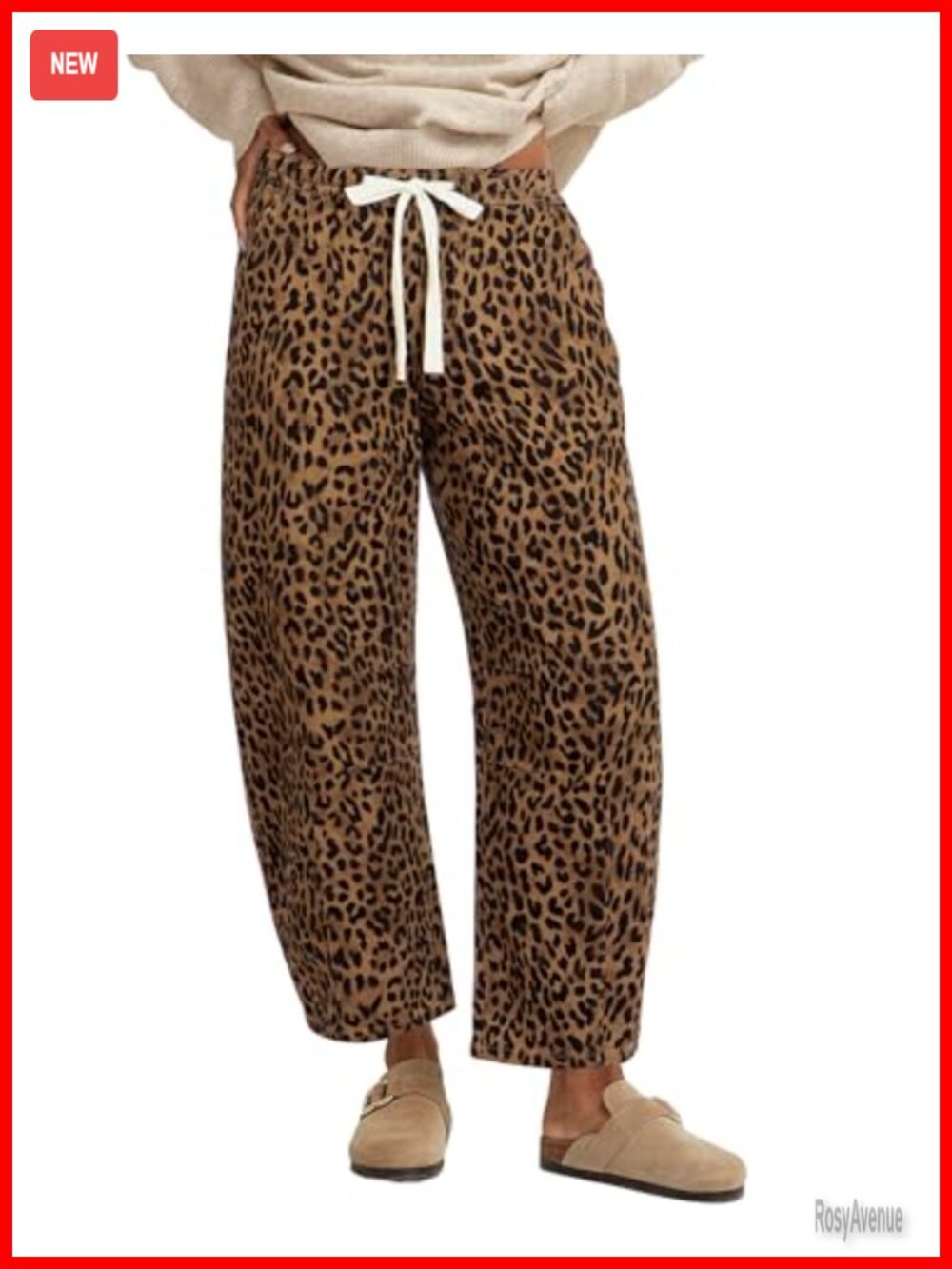 Women's High Waisted Pull On Wide Leg Cropped Barrel Jeans Leopard Cheetah